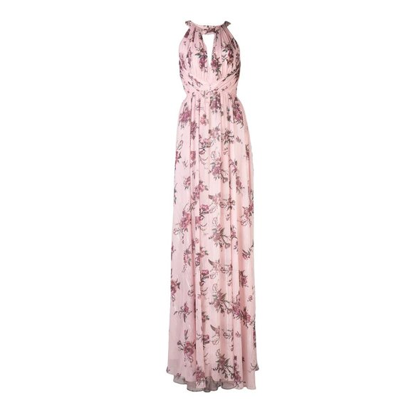 Marchesa Notte Bridesmaids Blush Floral Halter Gown - Picture 7 of 15